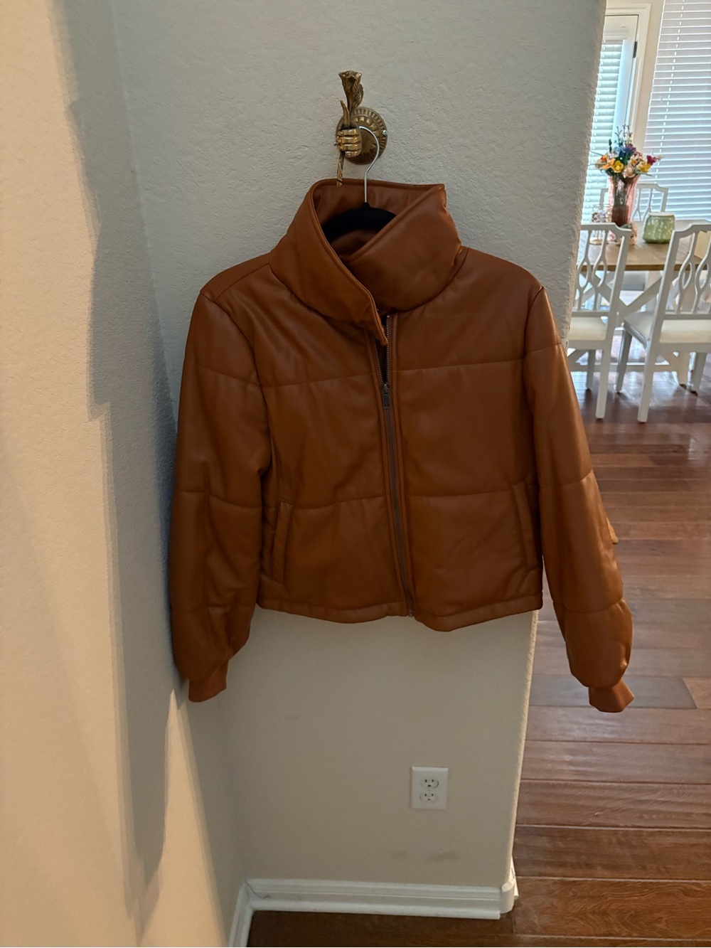 Anthropologie Vegan Leather Collared Puffer Jacket - Picture 5 of 9